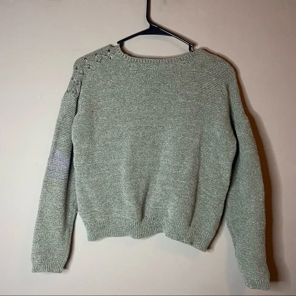 Children's Place Girls Green Sage Knit Sparkly Long Sleeve Pullover Blouse